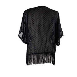 Cejon Solid Swiss Dot Fringe Cover Up in Black
